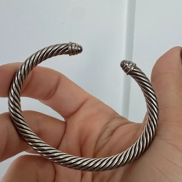 David Yurman Sterling Silver Cable Classics Diamond Cuff Bracelet - Picture 7 of 10